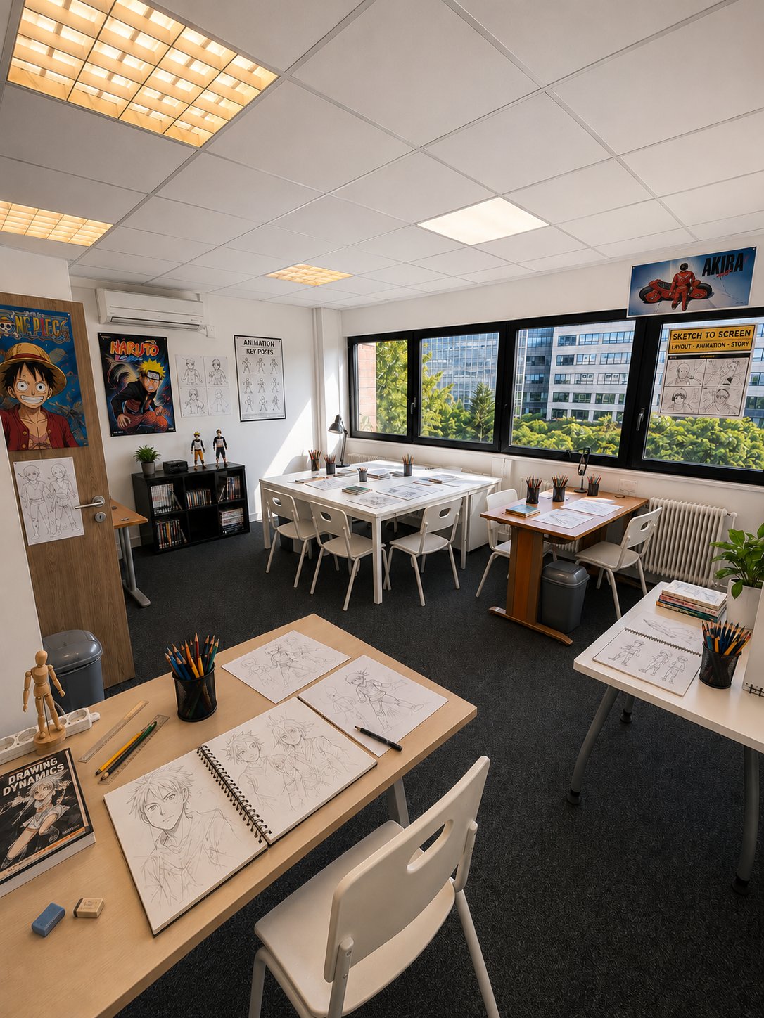Table lumineuse et postes de dessin de l'atelier Edumanga à Vélizy