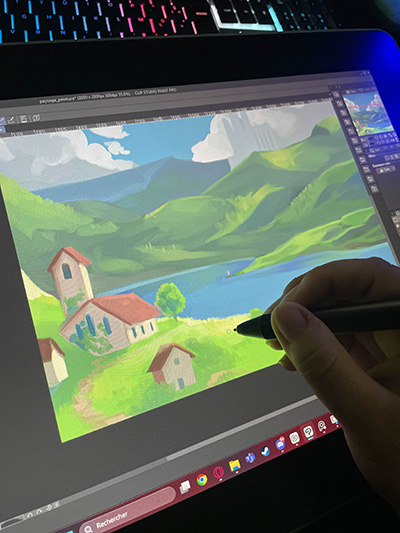 enfants peignant un décors en digital